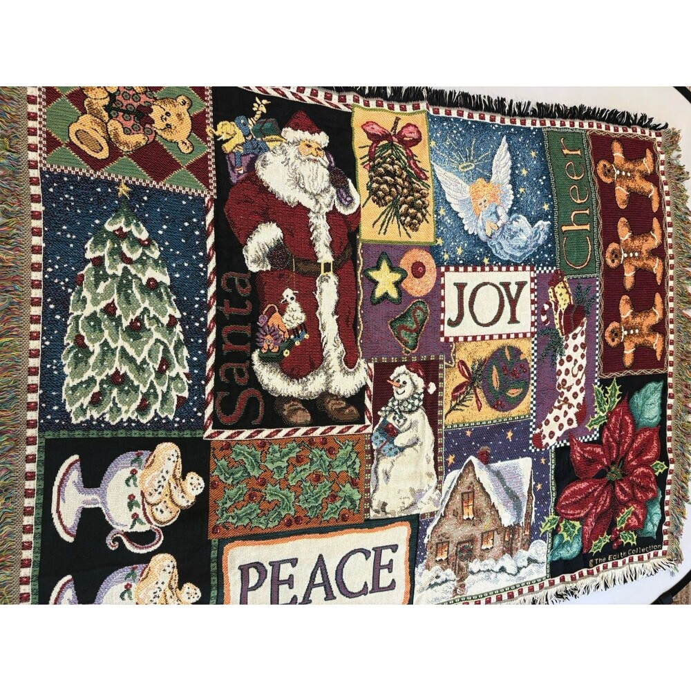 Goodwin Weavers Tapestry Throw Blanket Santa  Christmas Joy 45 X 59- 100% Cotton